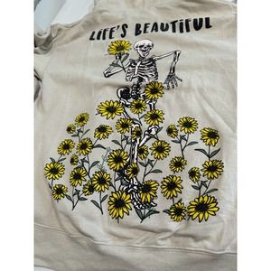 Life is Beautiful‎ Skeleton Flowers Sweatshirt Size Small
